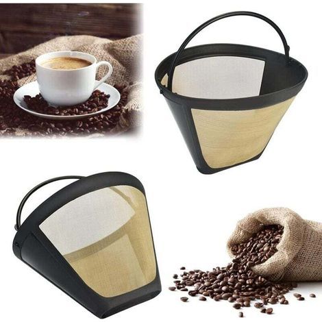 2 pièces filtre à café taille 4 filtre à café permanent filtre à café en acier inoxydable panier en maille filtre doré lavable filtre à café permanent en plastique réutilisable avec po (1/4)