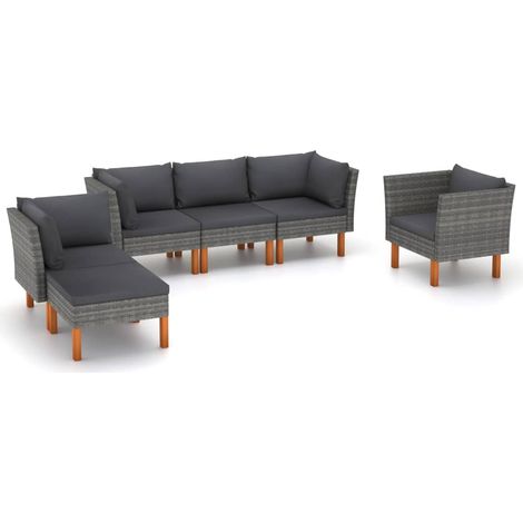 Mobili da giardino arredo esterno set mobili 6 pezzi resina intrecciata e legno di eucalipto grigio 020017053