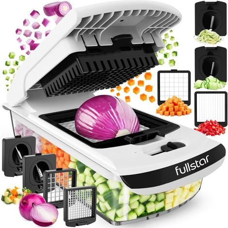 Coupe-légumes multifonctionnel 4 en 1, acier inoxydable blanc, coupe-dés et spiraliseur pour la cuisine de tous les jours (1/5)