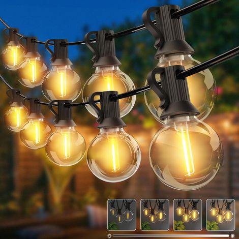 Guirlande Lumineuse Extérieur Dimmer&Minuterie, G40 LED Guirlande Guinguette, Guirlande Ampoules avec Étanche pour Jardin Terrasse Mariage Fête Balcon Noël(Blanc Chaud) (1/5)