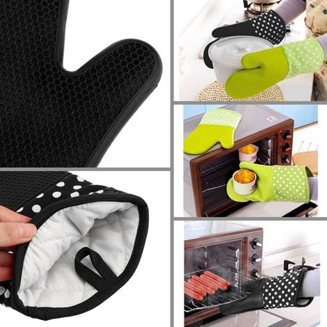 Gant Anti Chaleur - Gant Silicone Cuisine, Antidérapant. Lot de 2 Pieces(Noir) (1/3)