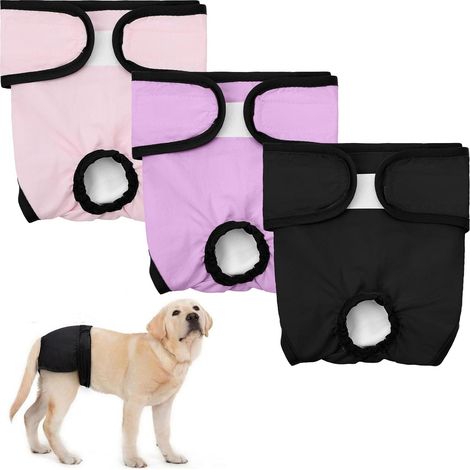Lot de 3 couches/culottes menstruelles pour chiennes, adaptées aux chiennes en période d'incontinence et de chaleurs - Taille L (1/5)
