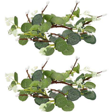 2pièces Guirlande de Bougies Artificielles avec Eucalyptus et Baies Décoration de Table Nordique pour Pâques Anneau de Bougie Réaliste et Élégant (1/5)