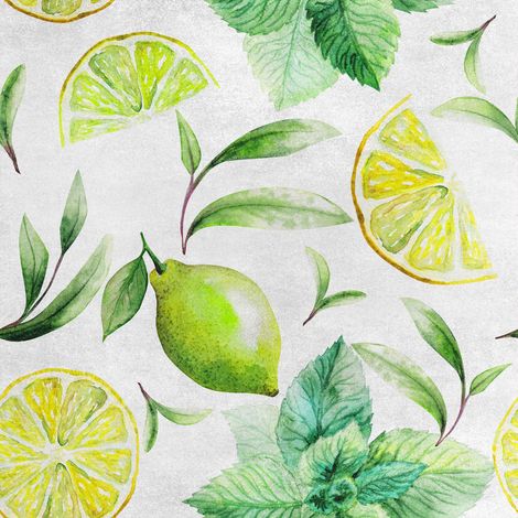Tissu velours royal en polyester pour couture - Motif feuilles de thé et citron (1/5)
