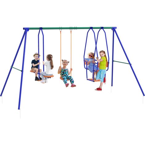Outsunny 3 in 1 Metal Kids Swing Set with Swing, Glider, Rocking Chair (1/5)