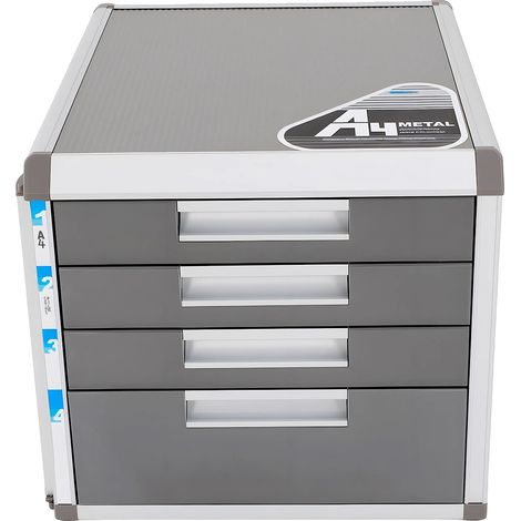 Archivador, material resistente, diseño de 4 niveles, color gris. (1/2)