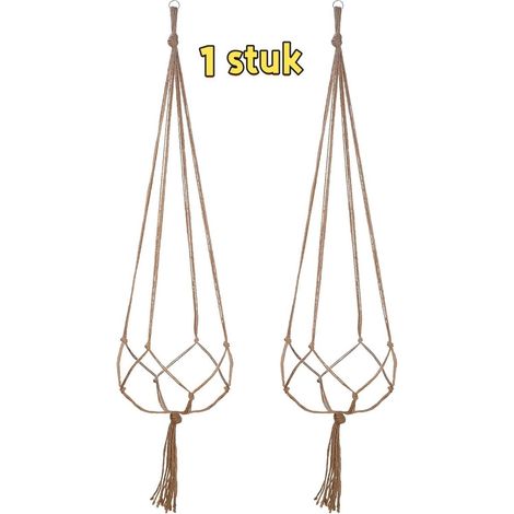 pièce - Sac suspendu tissé - Sac en filet pour pots de fleurs - Style simple avec corde en chanvre et anneau en fer (anneau en fer doré) - Convient aux suspensions florales d'intérieur et d'extérieur (1/5)