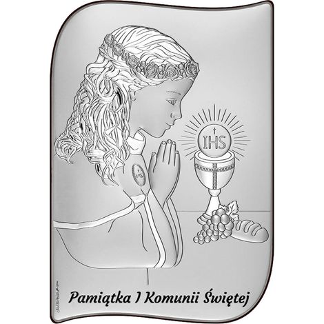 Cuadro en plata con niña como recuerdo de Primera Comunión + grabado 6793-A 6,5 x 9 cm (1/5)