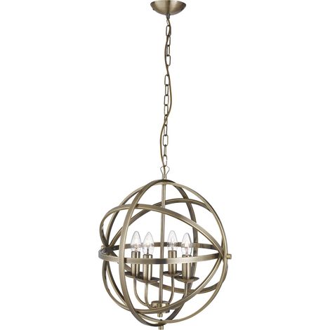 Searchlight Orbit - Lampada da soffitto a gabbia sferica a 4 luci in ottone antico, E14 (1/5)