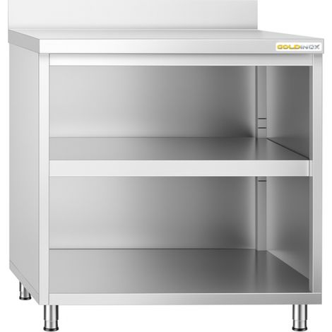 Meuble bas inox ouvert 800x700 mm adossée PREMIUM - GOLDINOX (1/4)