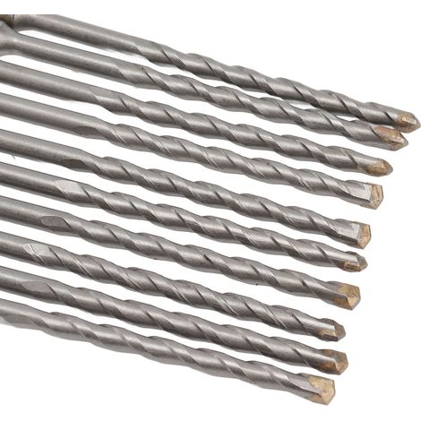 10-teiliges Set aus Hartmetall-Spiralbohrern mit 2 Schneiden für Bohrhammer, geeignet für Ziegel, Stein und Beton. (1/5)