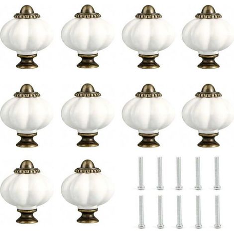 Bouton Meuble - Citrouille Blanche - Vintage Acrylique Zinc - Pour Tiroirs Commodes Armoires - Lot De 10 (1/4)
