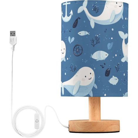 Kcldeci Lampe de chevet blanche baleines bleues pour chambre à (1/5)