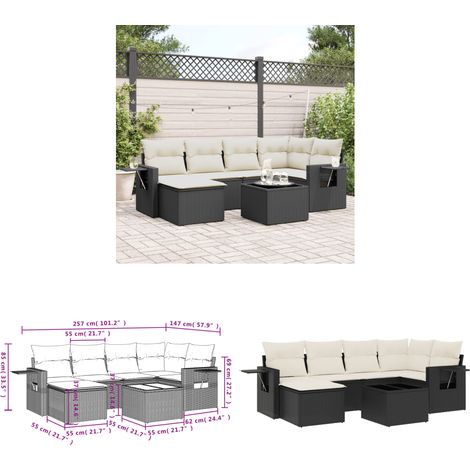 7-tlg. Garten-Sofagarnitur mit Kissen Schwarz Poly Rattan - Gartenmöbel Set - PE-Rattan Möbel - Outdoor Lounge - Gartenlounge - Esszimmergarnitur - Home & Living (1/3)
