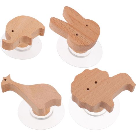 Crochets Muraux en Bois Forme Animaux Cartoon 4pcs pour Organiser Paquet et Vêtements Chambre ou Balcon Couleur Kaki (1/5)