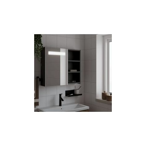 Armoire de salle de bain à miroir avec LED noir 60x13x52 (1/5)