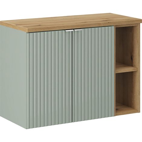 Mueble bajo lavabo 80cm 2 puertas 2 compartimientos Jade Verde y Madera
