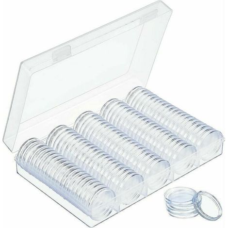 30 mm coin capsules, round plastic coin capsules with storage box for coin collectors, 100 pieces (1/5)