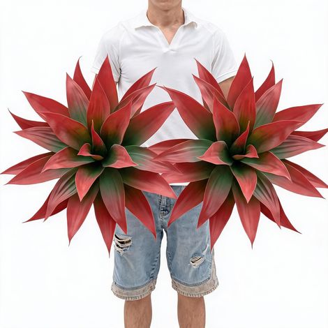 Agave artificiel réaliste pour intérieur/extensionérieur – Résistant UV, sans entretien, 22 feuilles, rougeâtre – Plante déco maison, bureau, balcon, centre de table