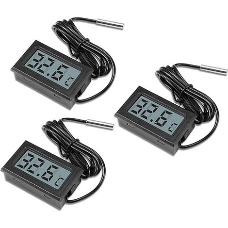 Lot de 3 mini thermomètres LCD numériques, moniteur numérique LCD de la température avec capteur extérieur, thermomètre de surveillance de la température avec sonde pour réfrigérateur (1/5)