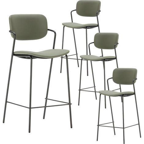 Lot de 4 tabourets de bar structure métal noir assise et dossier en PU vert - AKIMA (1/5)