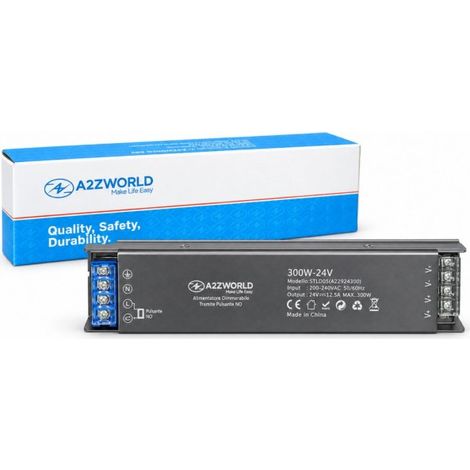 Alimentatore 24V Push Dimmer Integrato, Dimmerabile con Pulsante NO (10-100%), Memoria dopo Blackout, Sincronizzabile, Accensione Soft, 2 Uscite, IP20, Disponibili 100W 200W 300W (300W)