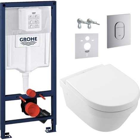 Grohe Pack WC Bâti-support Rapid SL + WC sans bride Architectura, fixations invisibles + Abattant + Plaque chrome (ARENAARCHI3) (1/5)