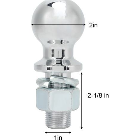 Boule d'attelage de remorque, boule de remorquage en fer de 2 pouces, 6000 lb pour remorque, avec tige de 1x2-1/8 pouces et écrous (1/4)