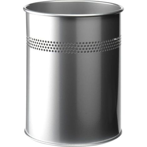 Corbeille à papier en métal 15 L - Acier revêtu d'époxy - Design perforé - Résistante aux rayures - Bureau et maison - Argent 315 x 260 mm