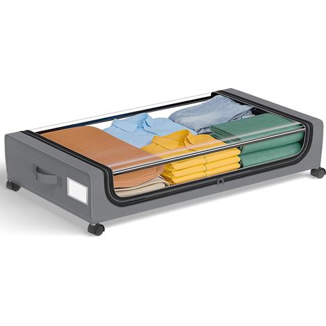 Coffre de rangement à roulettes sous le lit, pliable en tissu, 60 L, gris, anti-poussière, pour vêtements et chaussures, gris, 1 pièce (1/5)