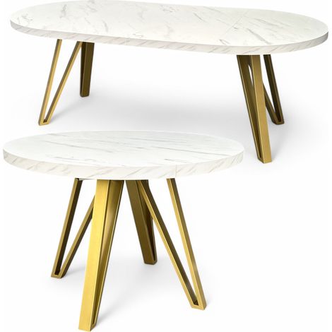 Runder Ausziehbarer Esstisch Weißer Marmor (Ø100/200 cm) mit Goldenen Metallbeinen (1/5)