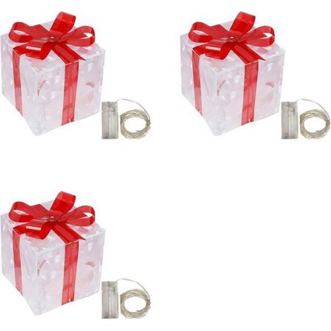 3x Décoration de Noël, Boîte Lumineuse, Motif Flocon, Nœud Décoratif, Éclairage LED, Intérieur Extérieur (1/3)