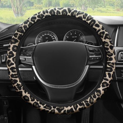 Fundas para volante de 15" para coche，accesorios universales para coche，decoración para mujeres，estampado de leopardo color caqui (1/4)