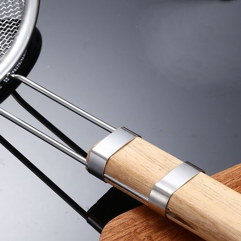 Passoire à fil en acier inoxydable avec manche en bois, passoire à friture pour la cuisine domestique, cuillère filtre pour la cuisine professionnelle (1/5)