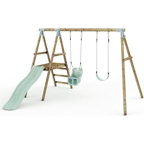 Limited Edition Rebo Double Wooden Swing Set with Slide - Odyssey (1/5)