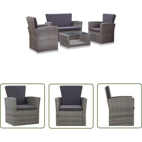The Living Store 4-tlg. Garten-Lounge-Set mit Kissen Poly Rattan Grau - Gartengeräte - Gartenmöbeln - Lounge-Set - Esstisch - Gartenbank (1/5)