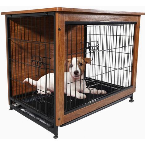 MaxxPet Parque Para Perros - Jaulas para Perros con 2 Puertas - Jaula Estilo Mueble Para el Hogar - Jaula Perro Con Deslizador Extraíble - Parque Para Gatos - 83x55x64 cm - Marrón Vintage