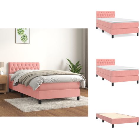 Boxspringbett mit Matratze Rosa 90x190 cm Samt - Boxspringbett - Samtbett - Rosa Bett - Doppelbett - Bett Mit Kopfteil (1/5)