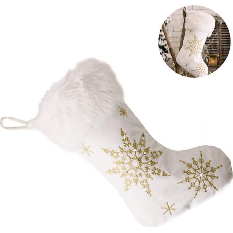 1 Chaussette de Noël, Coton et Peluche, Grande Taille 44x25cm, Décoration Suspendue, Cheminée et Sapin (1/5)