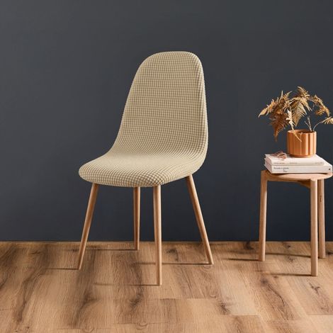 Housse de chaise scandinave extensible en polyester gaufré coloris lin (1/5)