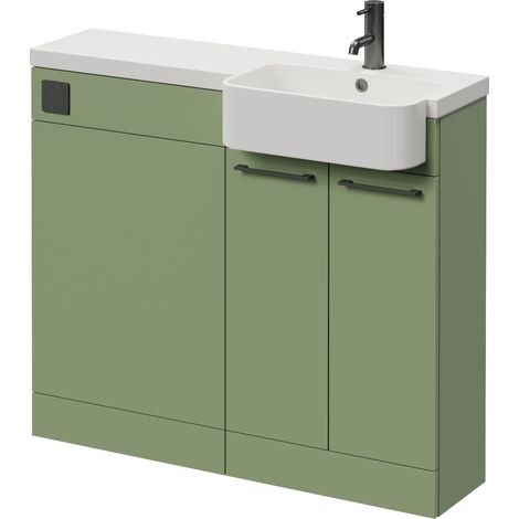Napoli 250 Olive Green 1000mm 2 Door Vanity Unit Toilet Suite with Right Hand Round Rico Semi Recessed Basin - 1000mm - Gunmetal Grey 160mm HandleWithout Kingston Toilet Pan
