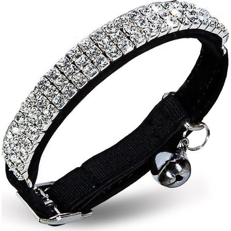 Collier Chat - Velours Doux Réglable avec Strass et Clochette - Bande Élastique de Sécurité - Largeur 1 cm - Longueur Réglable 20 à 25 cm - 1 Pièce (1/5)