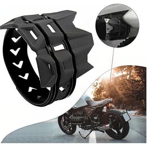 Protezione per marmitta di scarico per moto, colore nero, con cinghie di installazione, protezione in gomma, anello antiscottatura resistente al calore per il tubo di scarico. (1/5)