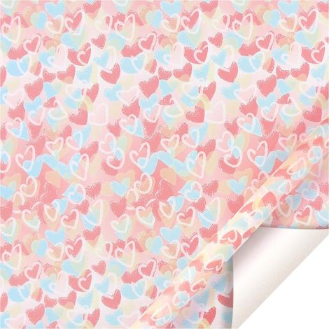Papier d'emballage cadeau - Motif cœurs et points arc-en-ciel - Pour Saint-Valentin et fêtes - Format unique - 1 pièce (1/4)