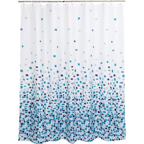Filiyano-(Motif mosaïque - Bleu, paquet individuel) Rideau de douche, pour baignoire et salle de bain, lavable, anti-moisissure et antibactérien 180 x (1/3)