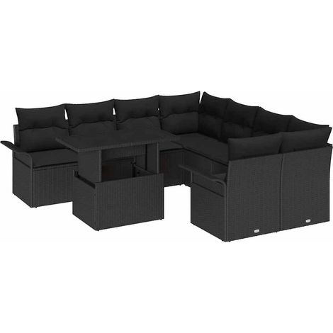 Maison Exclusive - Set Divano da Giardino 9 pcs Nero Rattan in Polipropilene (1/5)