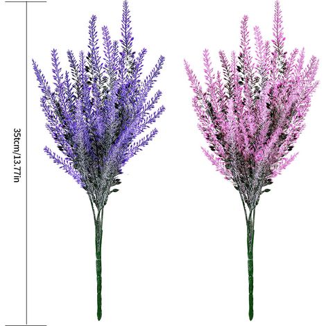 8 Pcs Artificial Lavender Flowers Bouquets, Decorative Plastic Faux Fake Flowers, Lavender Plants Greenery Shrubs Bushes Decorations for Indoor Outdoor Home Wedding Garden Decor - Purple & Pink