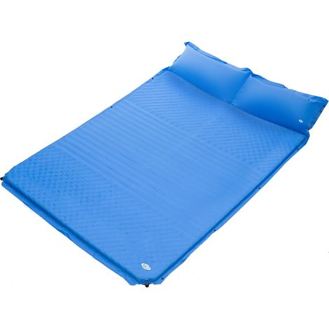 Blaue Doppel-Selbstaufblasmatte mit Kissen, Camping