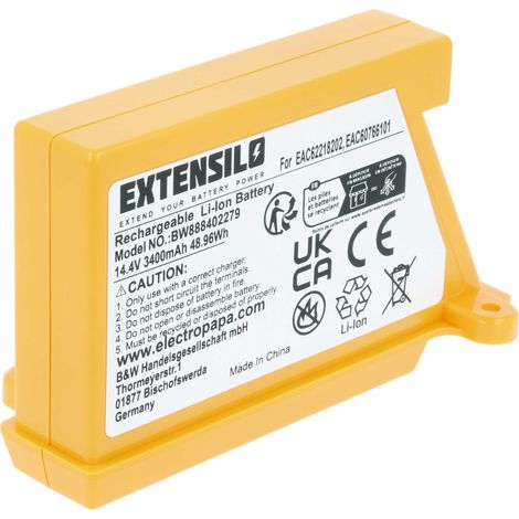 EXTENSILO Akku kompatibel mit LG Hom-Bot VR5001CM, VR5001HS, VR5901LVM, VR5901KL, VR5902KL Staubsauger Schwarz (3400 mAh, 14,4 V, Li-Ion)