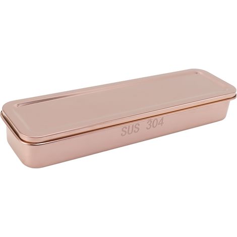 Plateau à couverts en acier inoxydable avec couvercle égouttoir, couleur or rose, pour baguettes, cuillères et fourchettes. (1/5)